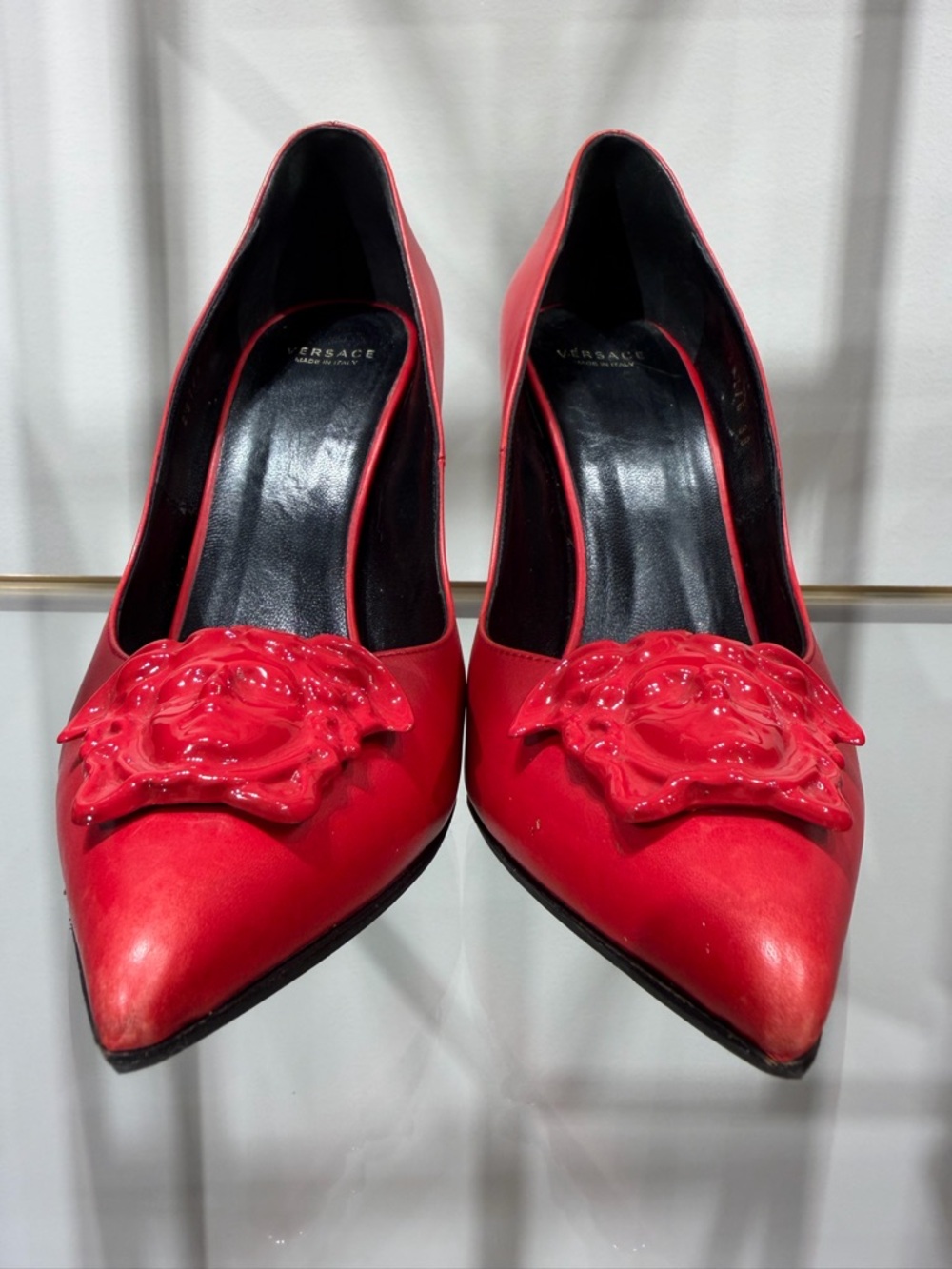 Versace Red Pointed Toe High Heels with Medusa - Picture 3 of 16
